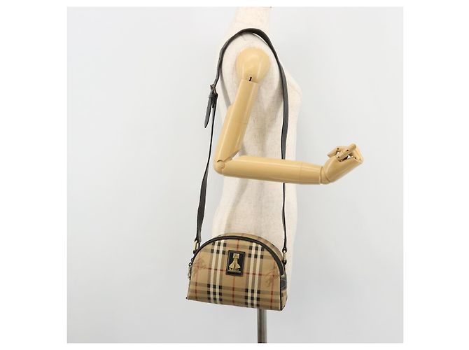 Borsa a Spalla Burberrys Nova Check PVC Beige Oro Auth 171262 D'oro - vista 22