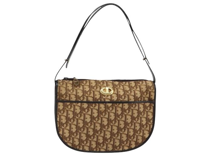 Borsa a tracolla Christian Dior Trotter Canvas Beige Oro Auth 178904 D'oro - vista 13