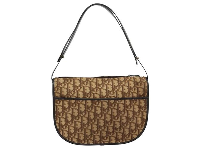 Borsa a tracolla Christian Dior Trotter Canvas Beige Oro Auth 178904 D'oro - vista 2