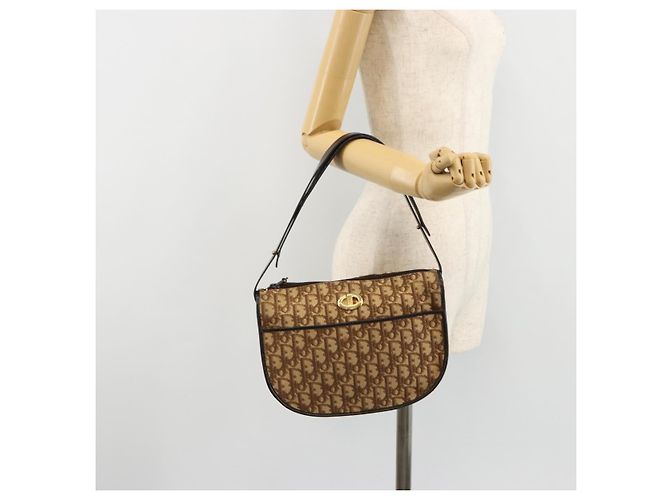 Borsa a tracolla Christian Dior Trotter Canvas Beige Oro Auth 178904 D'oro - vista 21