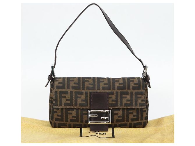FENDI Zucca Canvas Mamma Baguette Shoulder Bag Black Brown Auth 181873SAM Marrone Nero - vista 12