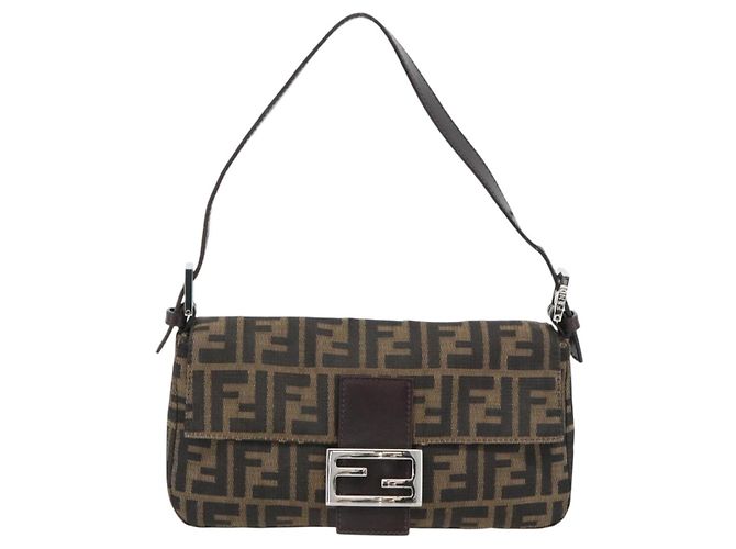 FENDI Zucca Canvas Mamma Baguette Shoulder Bag Black Brown Auth 181873SAM Marrone Nero - vista 13