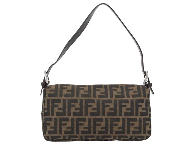 FENDI Zucca Canvas Mamma Baguette Shoulder Bag Black Brown Auth 181873SAM Marrone Nero - vista 2