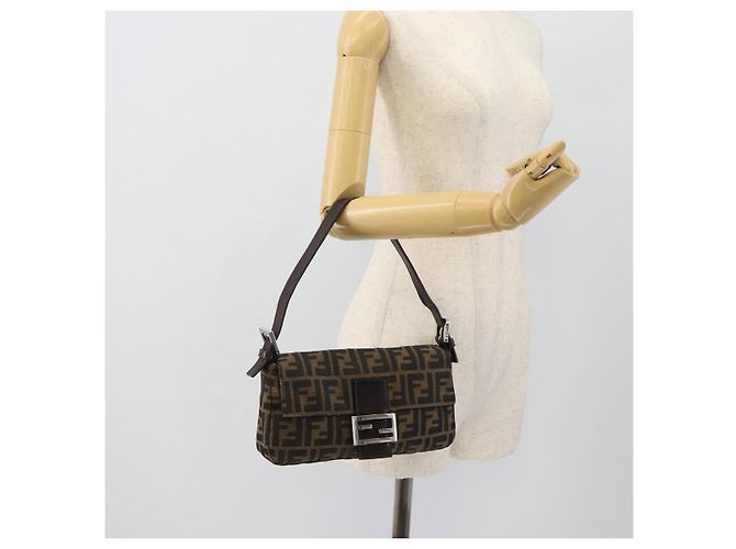 FENDI Zucca Canvas Mamma Baguette Shoulder Bag Black Brown Auth 181873SAM Marrone Nero - vista 23