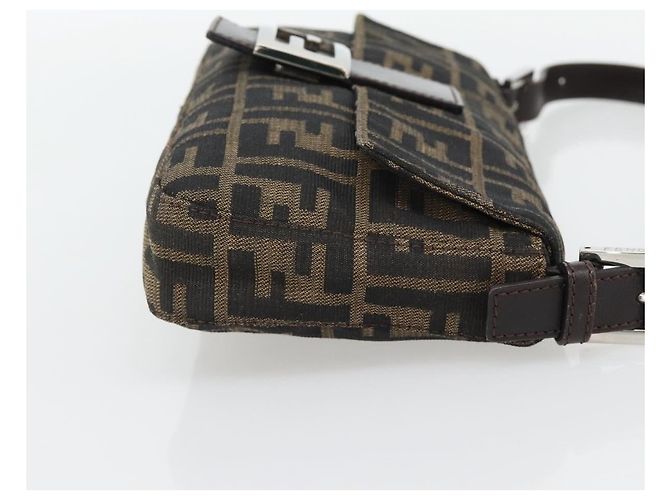 FENDI Zucca Canvas Mamma Baguette Shoulder Bag Black Brown Auth 181873SAM Marrone Nero - vista 4