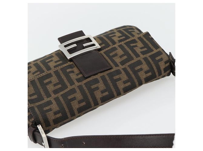 FENDI Zucca Canvas Mamma Baguette Shoulder Bag Black Brown Auth 181873SAM Marrone Nero - vista 6