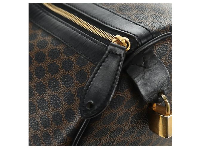 Céline Borsa Boston CELINE in tela Macadam PVC Pelle Nera Oro Auth mr2439 Nero D'oro - vista 10