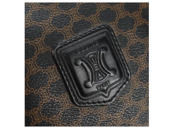 Céline Borsa Boston CELINE in tela Macadam PVC Pelle Nera Oro Auth mr2439 Nero D'oro - vista 18