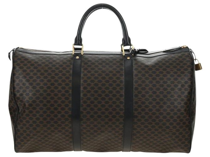 Céline Borsa Boston CELINE in tela Macadam PVC Pelle Nera Oro Auth mr2439 Nero D'oro - vista 2