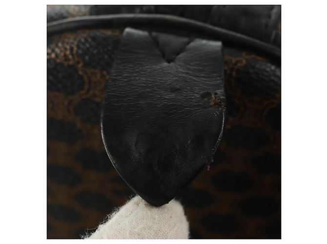 Céline Borsa Boston CELINE in tela Macadam PVC Pelle Nera Oro Auth mr2439 Nero D'oro - vista 21
