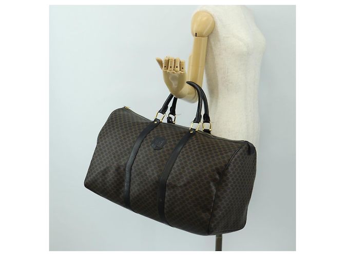 Céline Borsa Boston CELINE in tela Macadam PVC Pelle Nera Oro Auth mr2439 Nero D'oro - vista 24