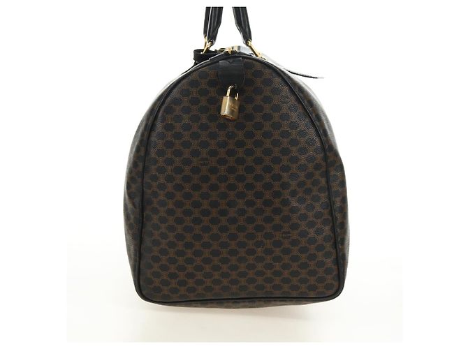 Céline Borsa Boston CELINE in tela Macadam PVC Pelle Nera Oro Auth mr2439 Nero D'oro - vista 4