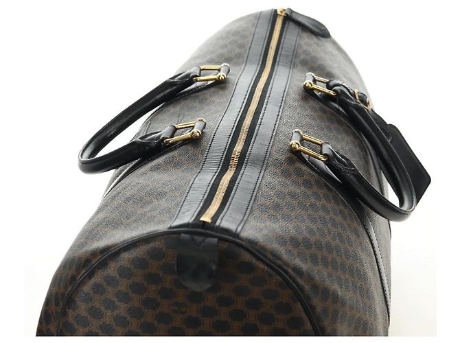 Céline Borsa Boston CELINE in tela Macadam PVC Pelle Nera Oro Auth mr2439 Nero D'oro - vista 6