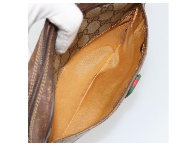 Borsa GUCCI GG Supreme Web Sherry Line in PVC Beige Oro 116 02 089 Auth 171261 D'oro - vista 11