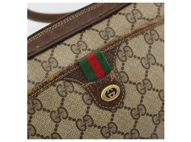 Borsa GUCCI GG Supreme Web Sherry Line in PVC Beige Oro 116 02 089 Auth 171261 D'oro - vista 18