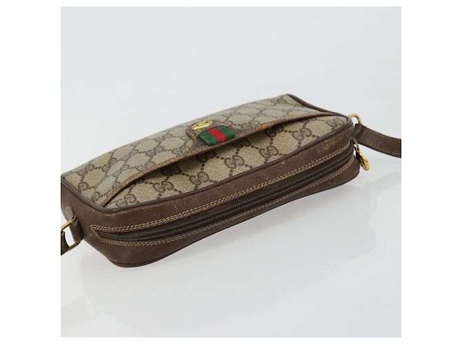 Borsa GUCCI GG Supreme Web Sherry Line in PVC Beige Oro 116 02 089 Auth 171261 D'oro - vista 6