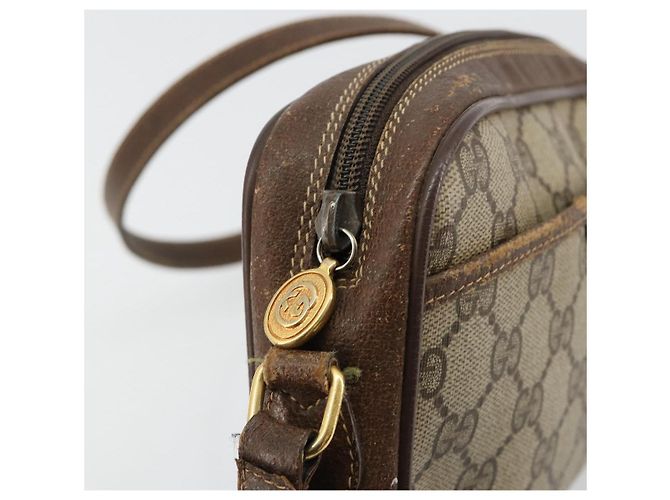 Borsa GUCCI GG Supreme Web Sherry Line in PVC Beige Oro 116 02 089 Auth 171261 D'oro - vista 9