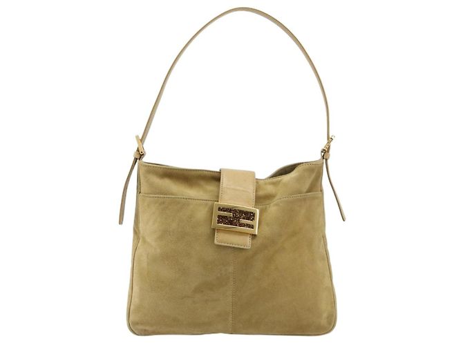 Borsa a tracolla FENDI Mamma Baguette in scamosciato beige e oro Auth 182030V D'oro - vista 13