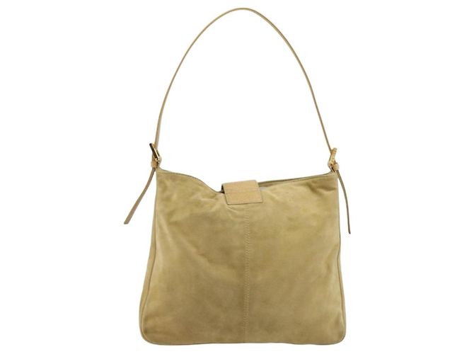 Borsa a tracolla FENDI Mamma Baguette in scamosciato beige e oro Auth 182030V D'oro - vista 2