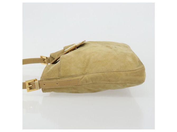 Borsa a tracolla FENDI Mamma Baguette in scamosciato beige e oro Auth 182030V D'oro - vista 4