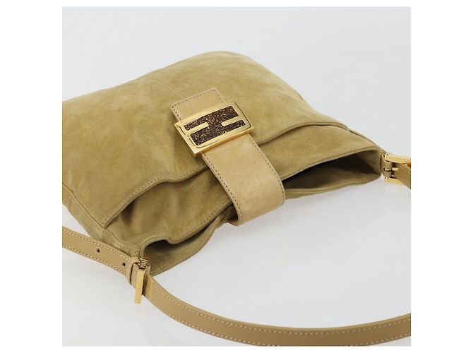 Borsa a tracolla FENDI Mamma Baguette in scamosciato beige e oro Auth 182030V D'oro - vista 6