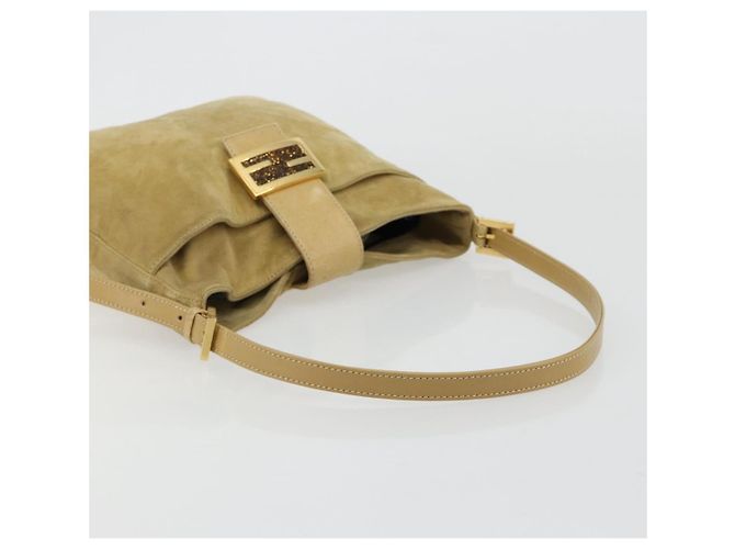Borsa a tracolla FENDI Mamma Baguette in scamosciato beige e oro Auth 182030V D'oro - vista 7