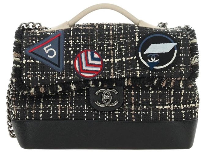Borsa a Spalla CHANEL Airline Chain Tweed 2way Nera Argento CC Auth 181416SM Nero - vista 13