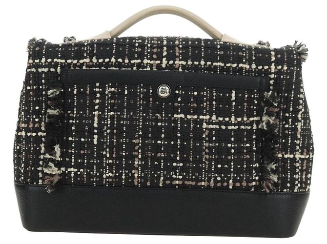 Borsa a Spalla CHANEL Airline Chain Tweed 2way Nera Argento CC Auth 181416SM Nero - vista 2