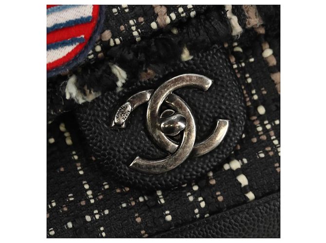 Borsa a Spalla CHANEL Airline Chain Tweed 2way Nera Argento CC Auth 181416SM Nero - vista 24