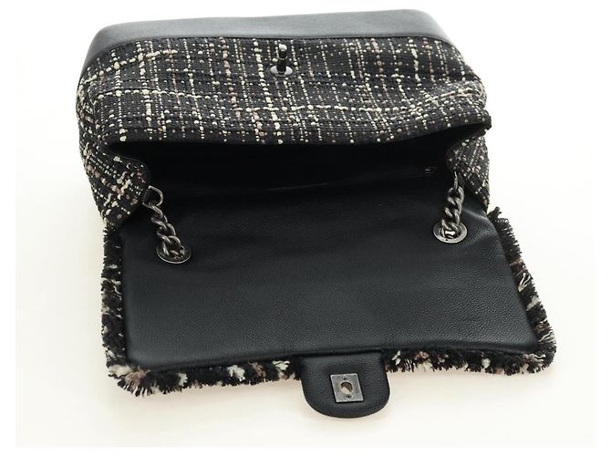 Borsa a Spalla CHANEL Airline Chain Tweed 2way Nera Argento CC Auth 181416SM Nero - vista 25