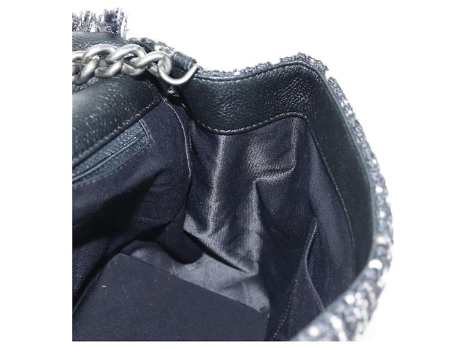 Borsa a Spalla CHANEL Airline Chain Tweed 2way Nera Argento CC Auth 181416SM Nero - vista 29