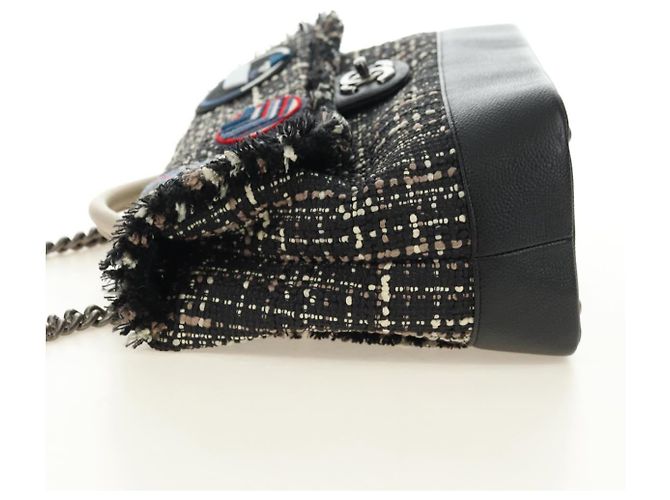Borsa a Spalla CHANEL Airline Chain Tweed 2way Nera Argento CC Auth 181416SM Nero - vista 3