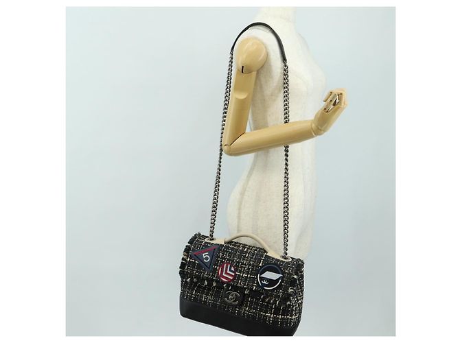 Borsa a Spalla CHANEL Airline Chain Tweed 2way Nera Argento CC Auth 181416SM Nero - vista 32