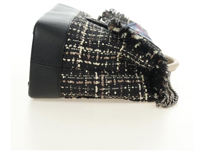 Borsa a Spalla CHANEL Airline Chain Tweed 2way Nera Argento CC Auth 181416SM Nero - vista 4