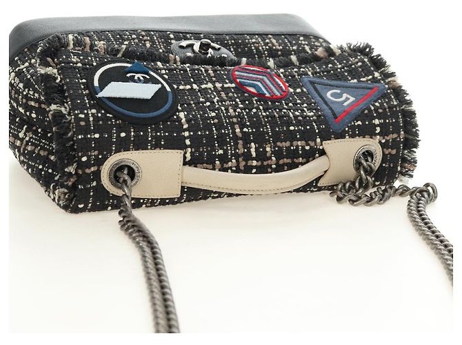 Borsa a Spalla CHANEL Airline Chain Tweed 2way Nera Argento CC Auth 181416SM Nero - vista 6