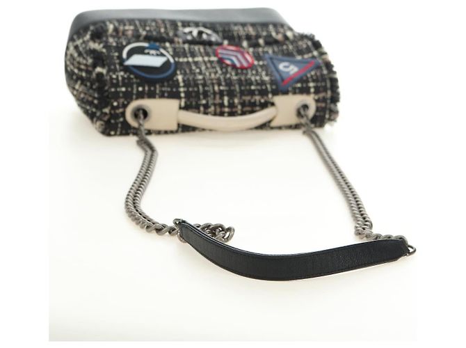 Borsa a Spalla CHANEL Airline Chain Tweed 2way Nera Argento CC Auth 181416SM Nero - vista 9