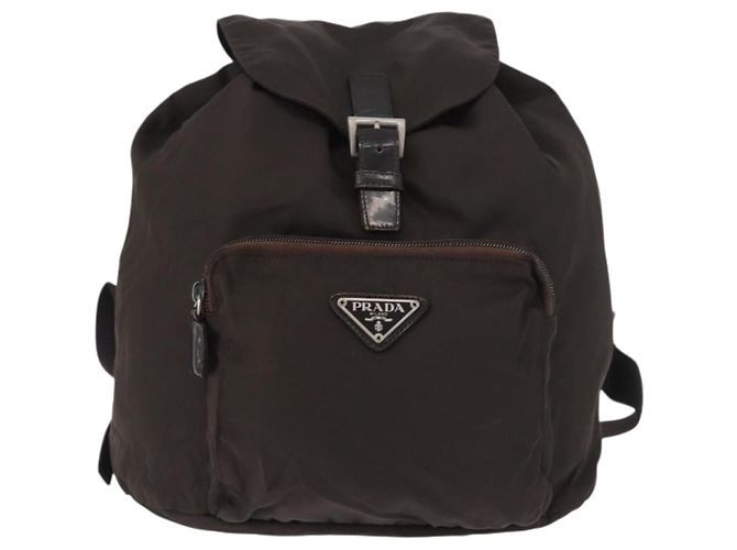 Zaino PRADA Nylon Marrone Argento Auth 180200 - vista 13