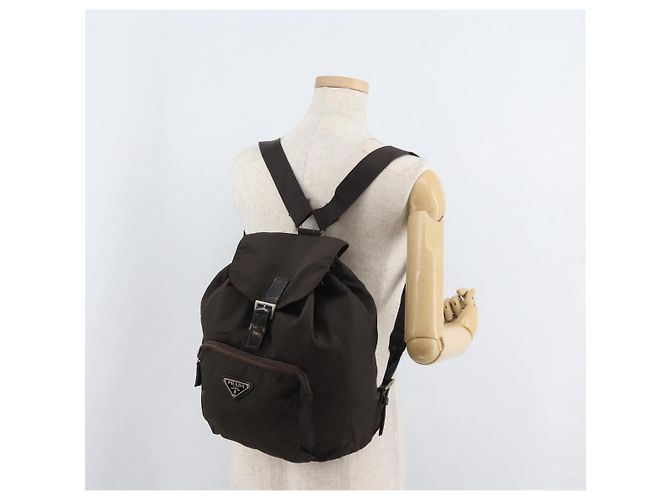 Zaino PRADA Nylon Marrone Argento Auth 180200 - vista 30