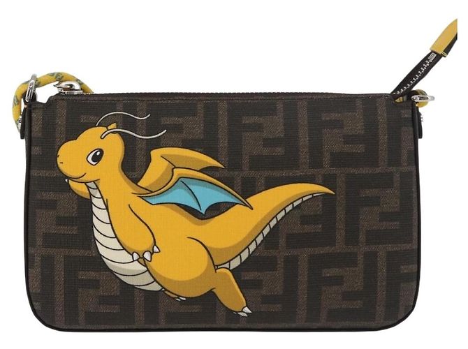 FENDI x FRGMT x POKMON Borsa Dragonfly in tela Zucca Nero Marrone Auth 167378SM - vista 13