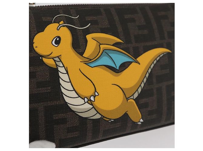 FENDI x FRGMT x POKMON Borsa Dragonfly in tela Zucca Nero Marrone Auth 167378SM - vista 18