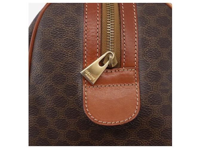 Céline Borsa Boston CELINE Macadam Canvas PVC Pelle Marrone Oro Auth BA13030 D'oro - vista 10
