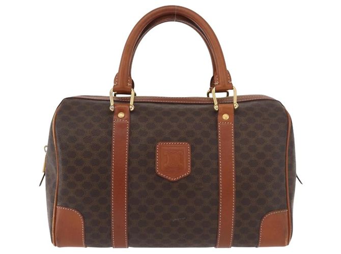 Céline Borsa Boston CELINE Macadam Canvas PVC Pelle Marrone Oro Auth BA13030 D'oro - vista 13