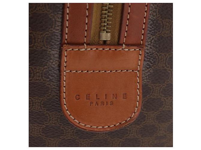 Céline Borsa Boston CELINE Macadam Canvas PVC Pelle Marrone Oro Auth BA13030 D'oro - vista 18
