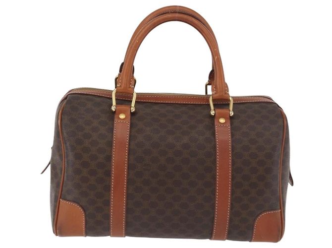Céline Borsa Boston CELINE Macadam Canvas PVC Pelle Marrone Oro Auth BA13030 D'oro - vista 2