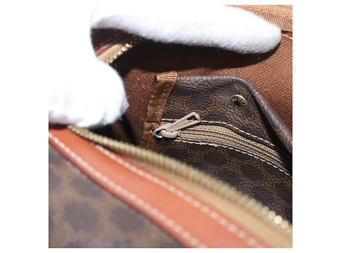 Céline Borsa Boston CELINE Macadam Canvas PVC Pelle Marrone Oro Auth BA13030 D'oro - vista 21