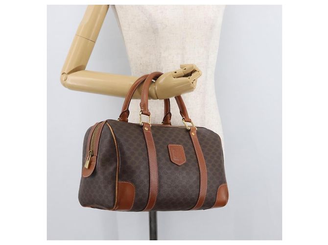 Céline Borsa Boston CELINE Macadam Canvas PVC Pelle Marrone Oro Auth BA13030 D'oro - vista 23