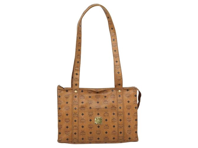Borsa Tote MCM Vicetos Logogram PVC Pelle Marrone Oro Auth BA13066 D'oro - vista 13