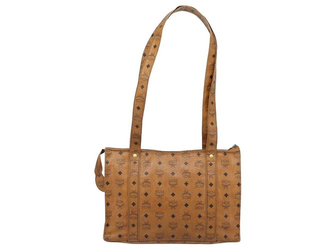 Borsa Tote MCM Vicetos Logogram PVC Pelle Marrone Oro Auth BA13066 D'oro - vista 2