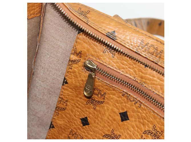 Borsa Tote MCM Vicetos Logogram PVC Pelle Marrone Oro Auth BA13066 D'oro - vista 20