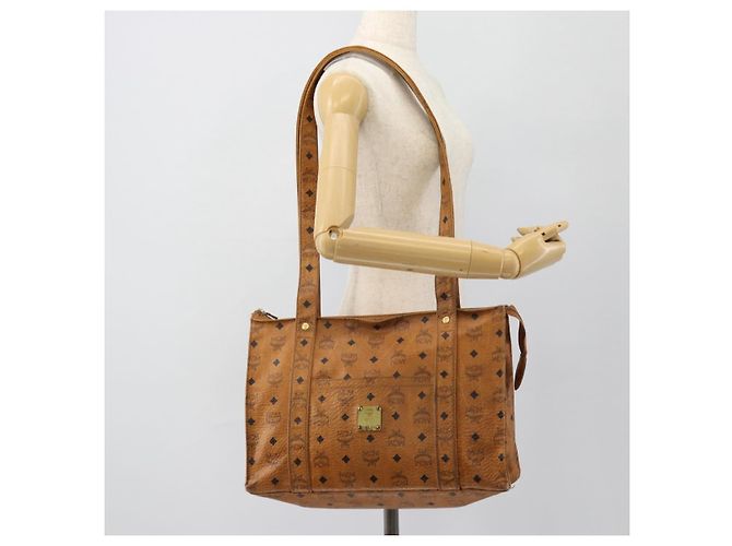 Borsa Tote MCM Vicetos Logogram PVC Pelle Marrone Oro Auth BA13066 D'oro - vista 22